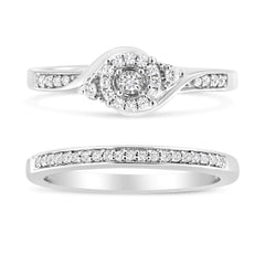 .925 Sterling Silver 1/4 Cttw Diamond Halo and Swirl Engagement Ring and Wedding Band Set (I-J Color, I3 Clarity)